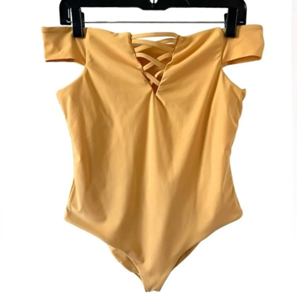 Frankie's Bikinis One Piece Swimsuit Brooklyn Mango Butter Yellow Large